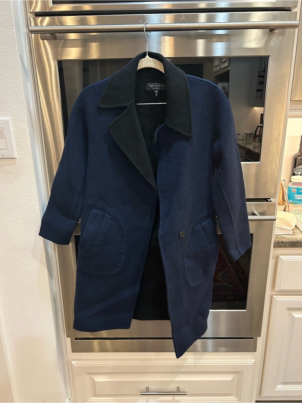 rag & bone Navy Coat with Black Collar size 00 no material tag has wear